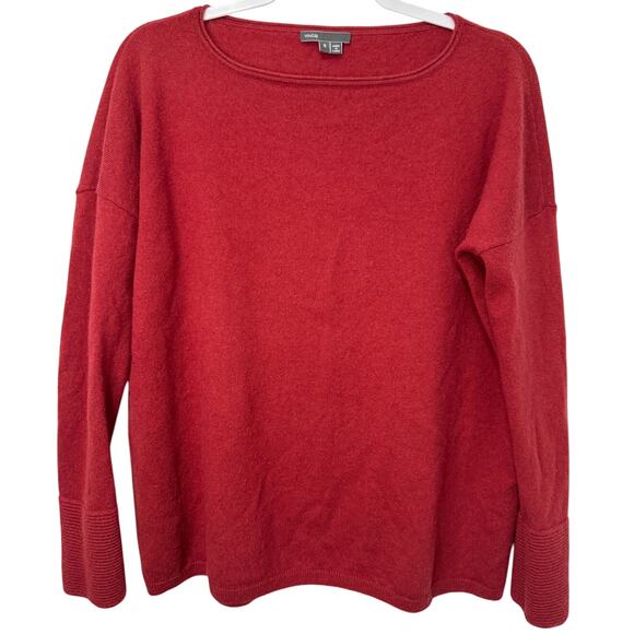 VINCE. Structured Wool-Cashemere Blend Red Oversized Pullover Women's Size Small - Picture 2 of 8